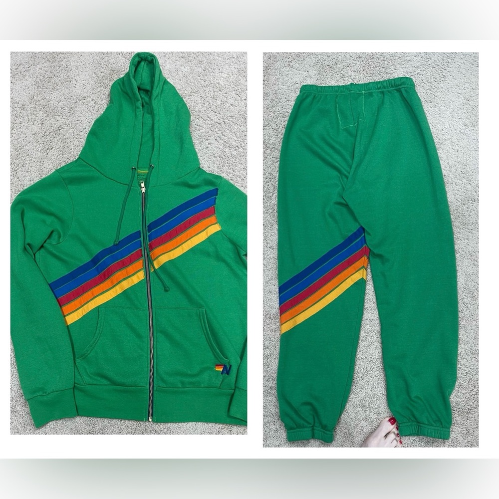 Aviator Nation Kelly Green 5 Stripe Sweat jacket & pants, Unisex L